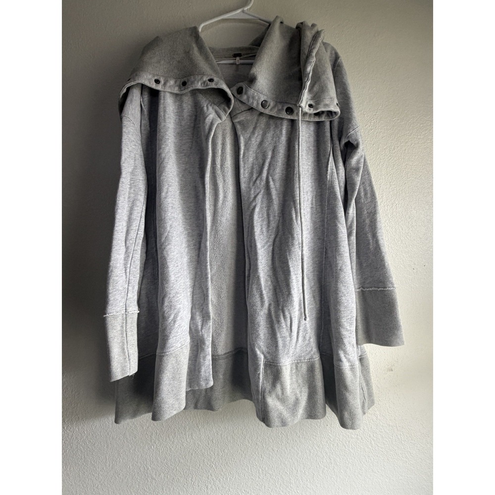 Free People‎ Open Front Shawl Fold Down Neck Cardigan Sweater Yoga Gray Size L